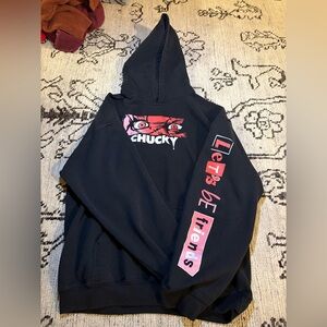 Chucky Doll Let's Be Friends Black Hoodie Hooded Sweatshirt small A128 Nice